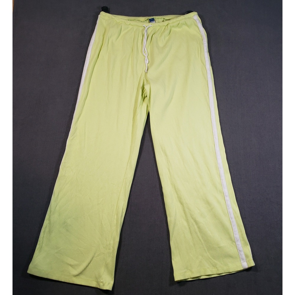 Old Navy Slouchy Barrel Pants Womens L Yellow‎ Lime Ribbed Side Stripe Lounge